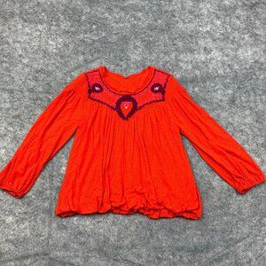 Free People Top Womens S Orange Bubble Hem Begonia Embroidered Boho‎ Peasant